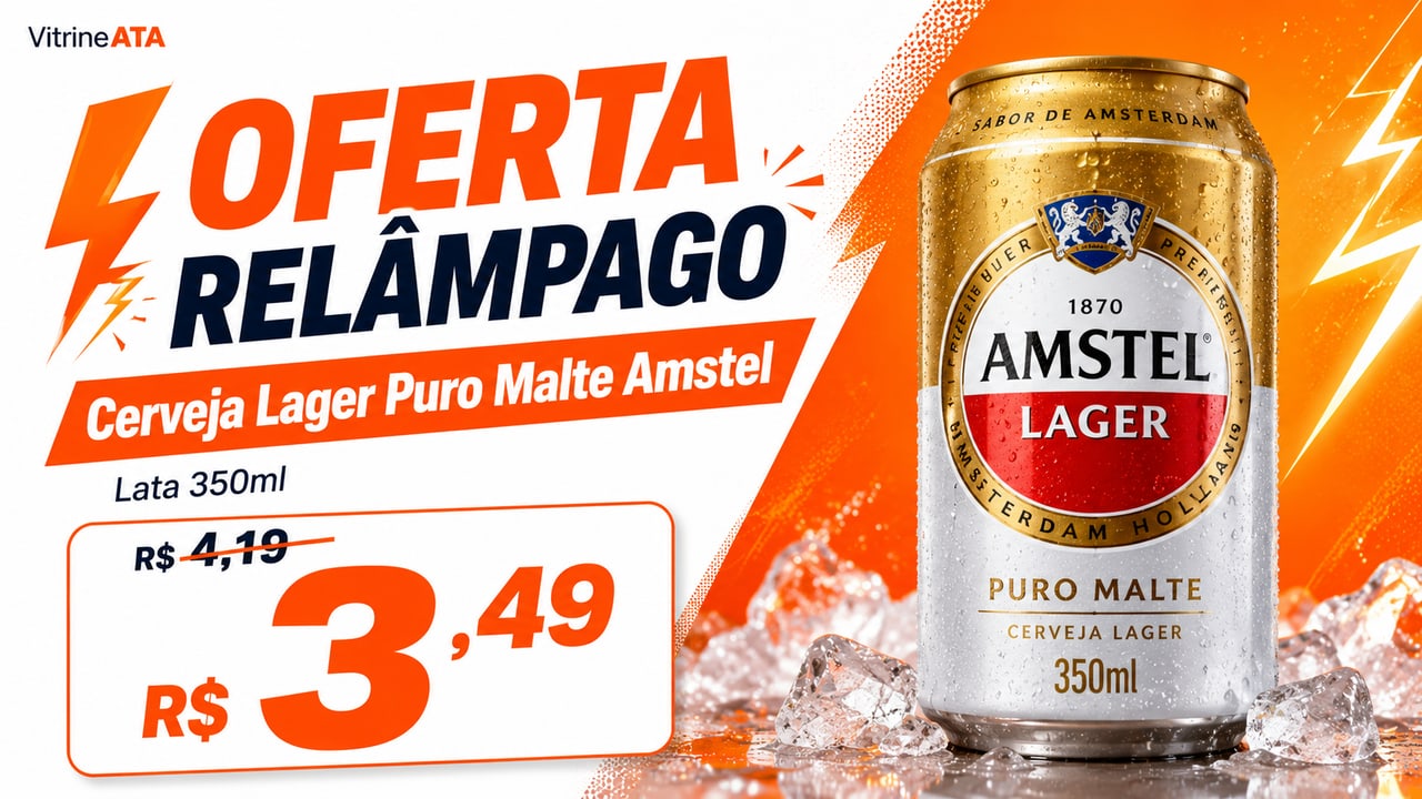 Arte de promoção de cerveja Amstel em lata criada pela Vitrine ATA