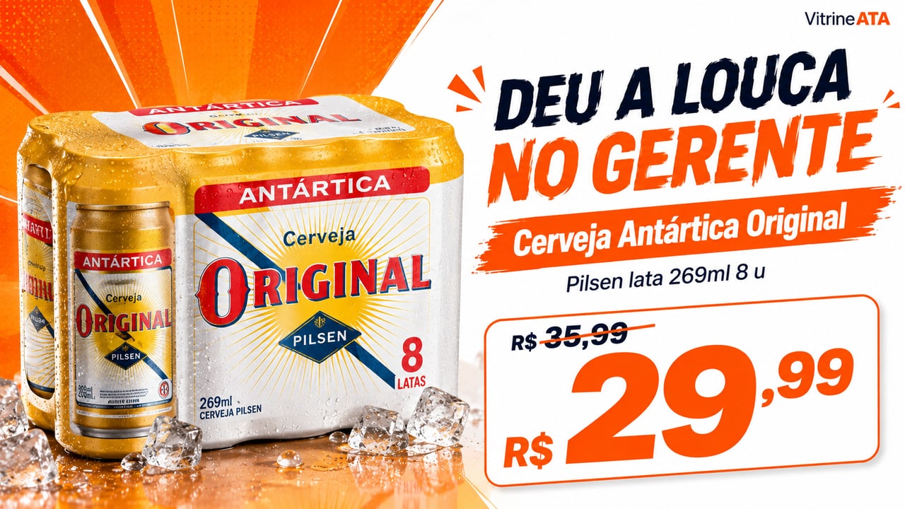 Arte de promoção de pack de cerveja Antártica Original criada pela Vitrine ATA