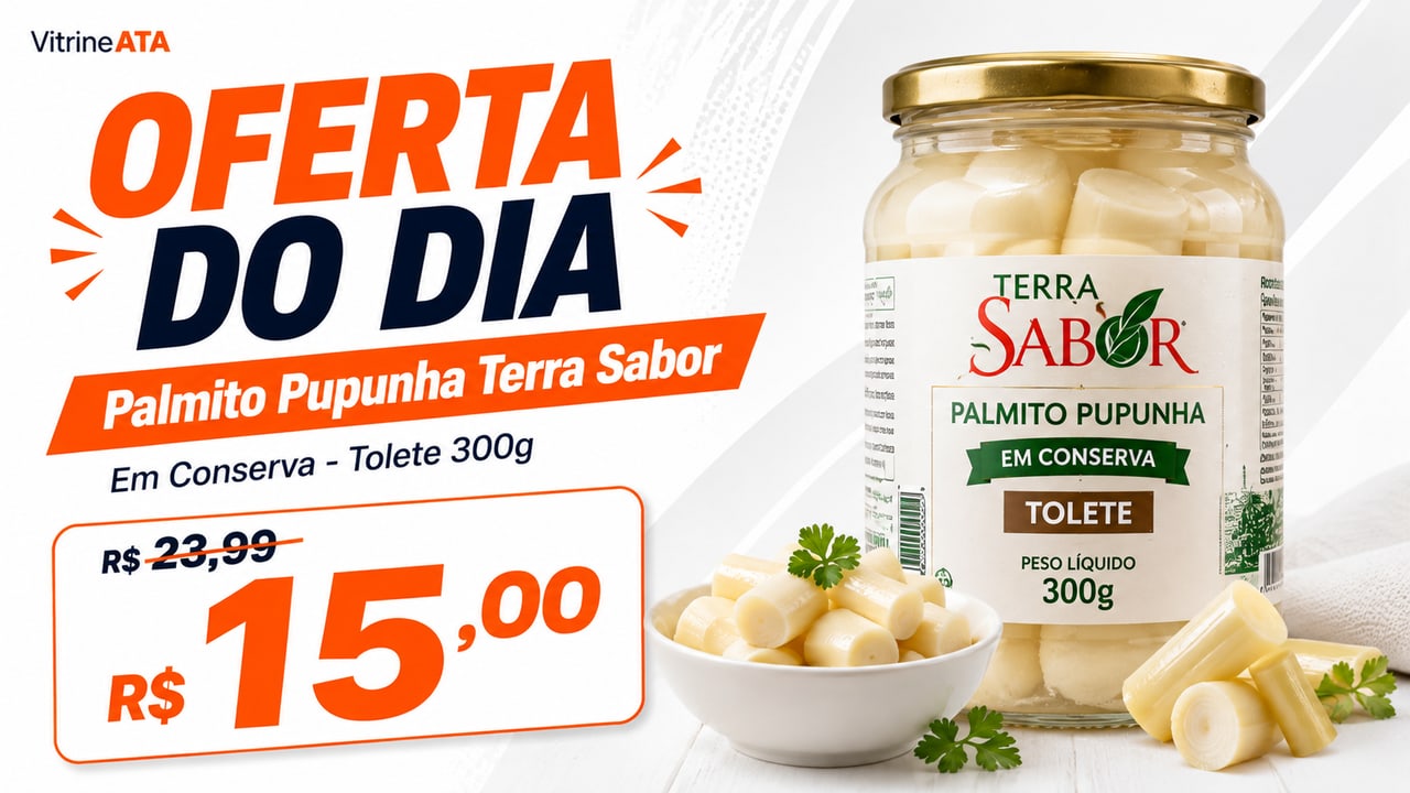 Arte de promoção de palmito pupunha Terra Sabor criada pela Vitrine ATA