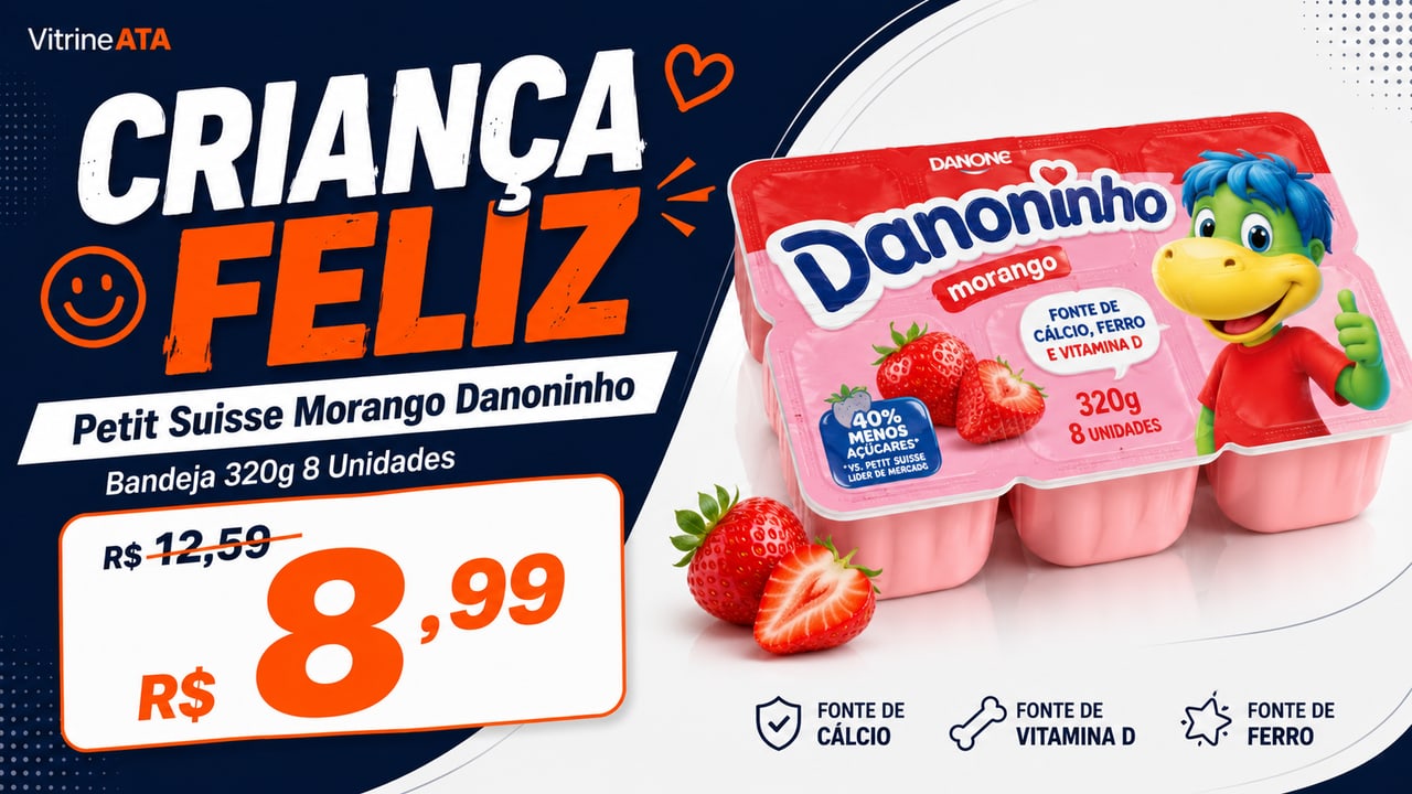 Arte de promoção de petit suisse Danoninho de morango criada pela Vitrine ATA
